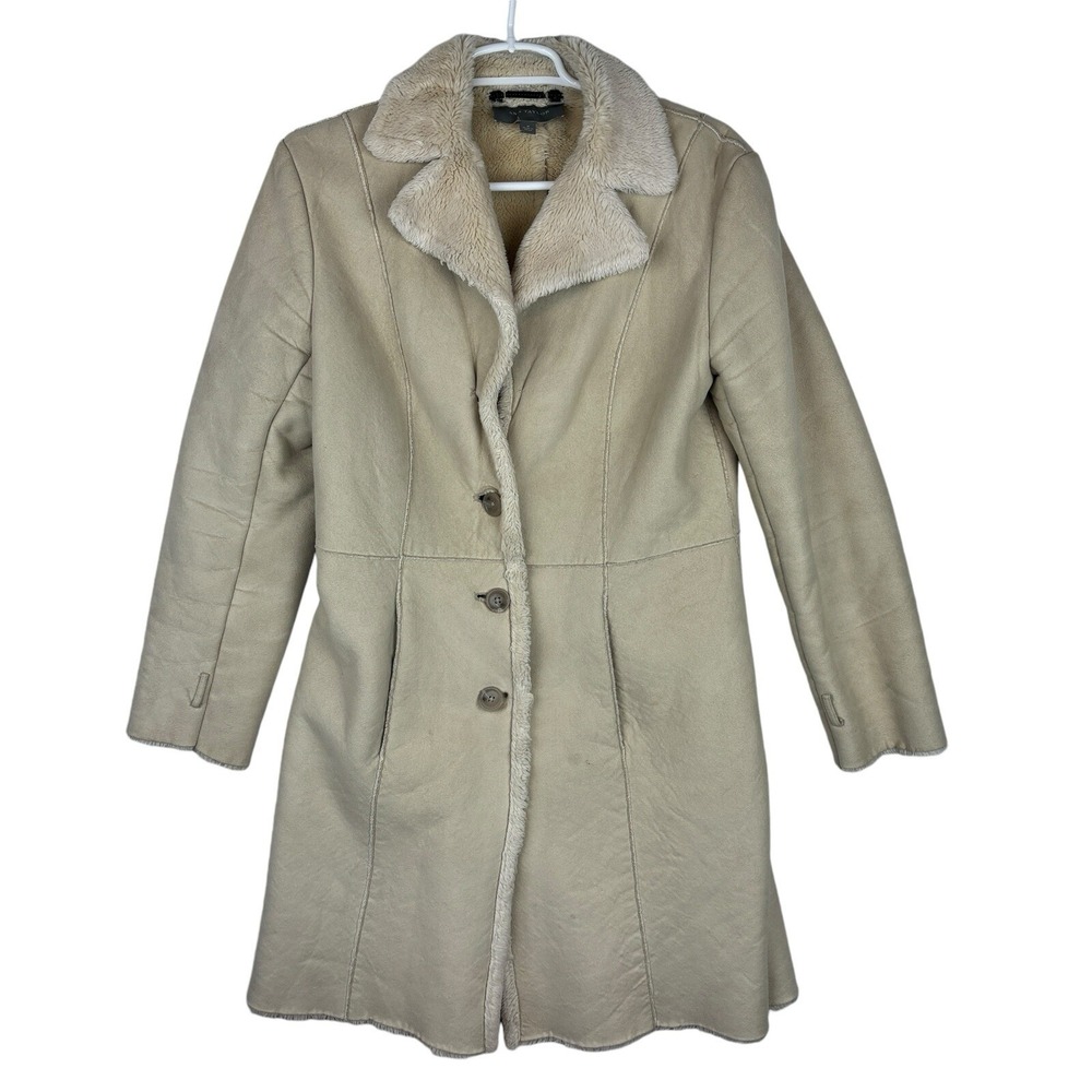 Ann Taylor Faux Suede Penny Lane Tan Retro Winter Coat Size Medium